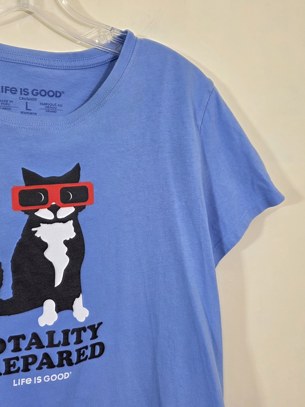 Life is Good Women’s Blue 'Totality Prepared' Solar Eclipse Cat Graphic Tee Sz L - Picture 5 of 9